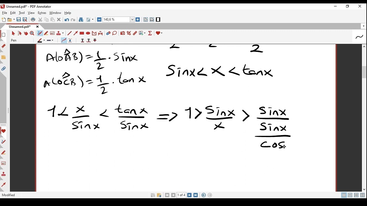 X sıfıra giderken sin(x)/x limitinin geometrik ispatı