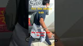 First-Time A Girl Seeing And Touching A Train. See Her Reaction