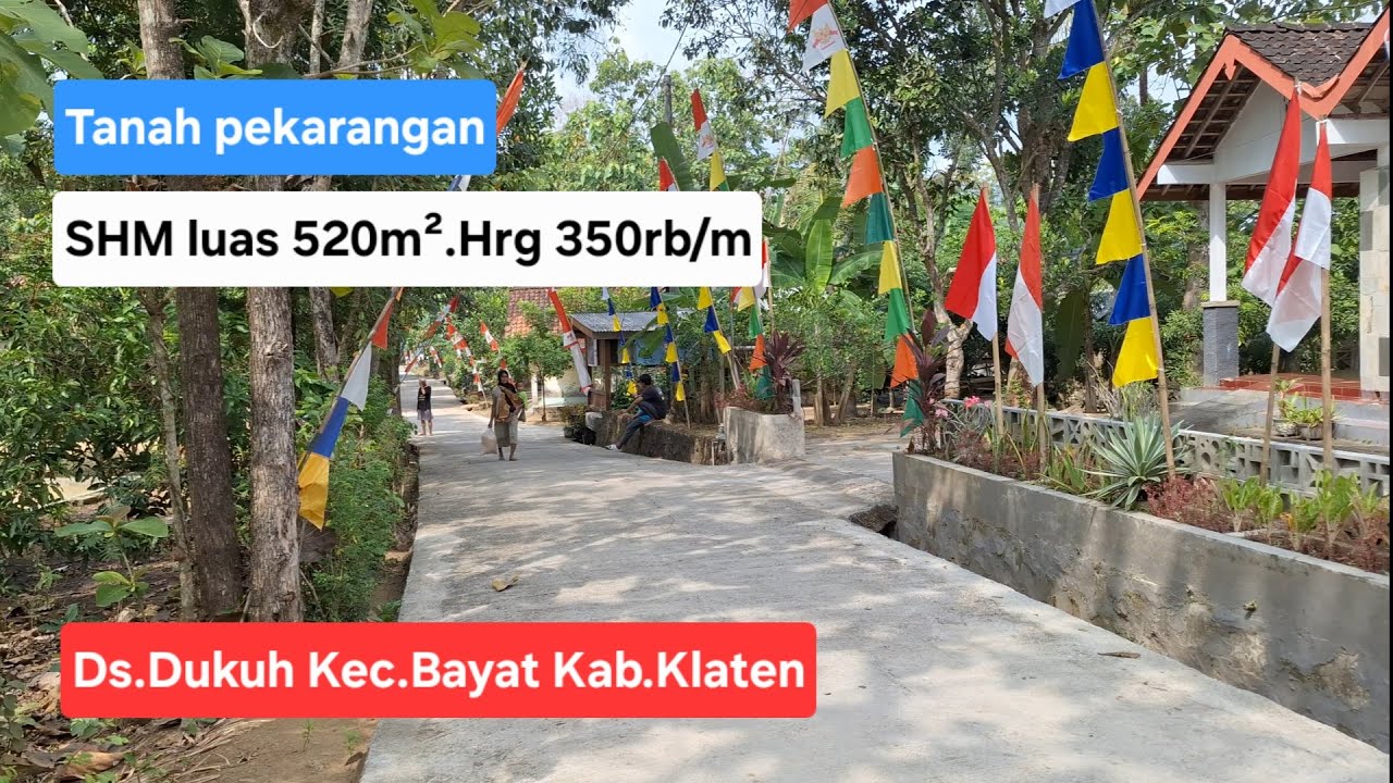 Dijual tanah pekarangan SHM luas 520m² LD 14m Hrg 350rb/m nego.Lokasi Ds.Dukuh Kec Bayat Kab.Klaten