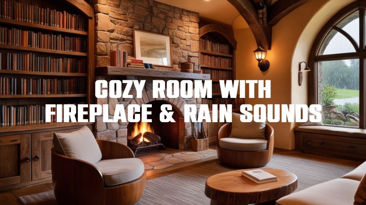 Rain in Cozy Cabin with Warm Fireplace and Gentle Rain on Lakeside to ...