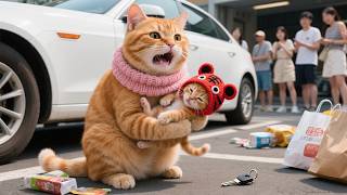 Scary 43℃ Tiger-Hat Kitten Locked in Car with Heatstroke, Mom Cat