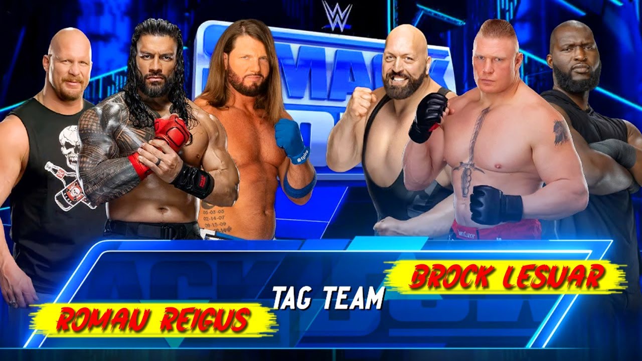 Roman Reigns Aj Styles & Steve Austin vs. Brock Lesnar Omos & Big Show | Tag Team Match: WWE 2K25