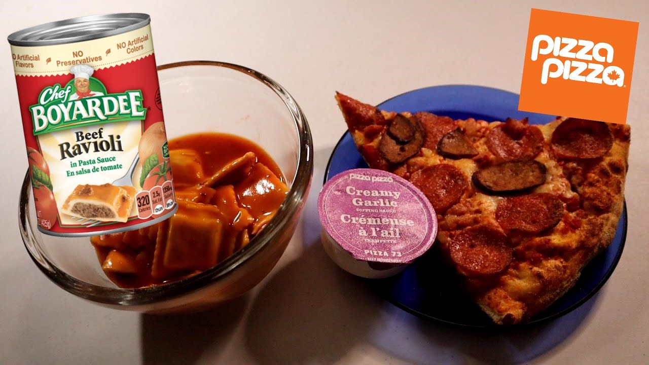 CHEF BOYARDEE BEEF RAVIOLI & LEFTOVER PIZZA PIZZA ASMR MUKBANG - YouTube