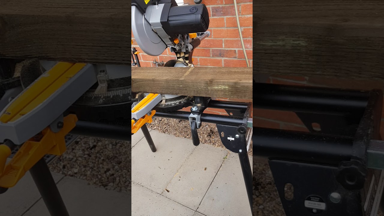 Cutting a sleeper with a Evolution Mitre saw YouTube