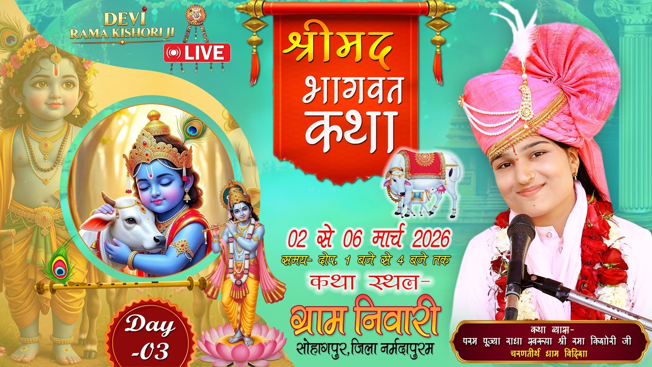 || LIVE-DAY-03 || ग्राम निवारी संगीतमय श्रीमद् भागवत कथा एवं कलश यात्रा || सुश्री रमा किशोरी जी ||