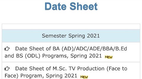 AIOU Date Sheet for ADC, ADE, AD , B.Ed, BBA, BS (Accounting & Finance) & BS (ODL) spring 2021