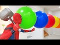 Spider man popping giant balloons