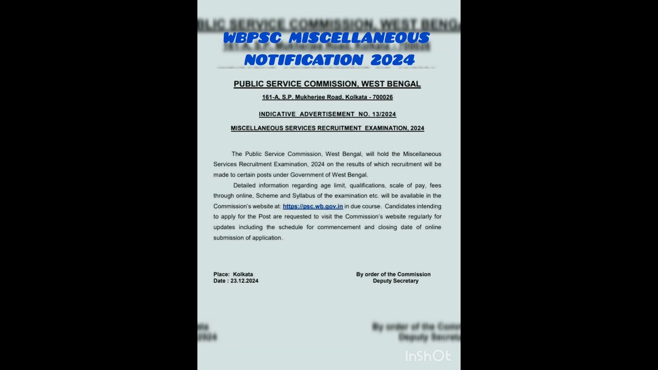 WBPSC MISCELLANEOUS NOTIFICATION 2024 