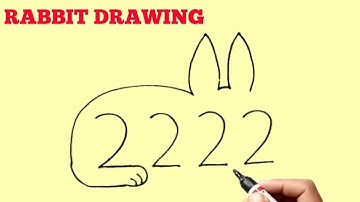 How To Draw Rabbit With 2222 Number || Cute Rabbit Drawing Easy Step By Step