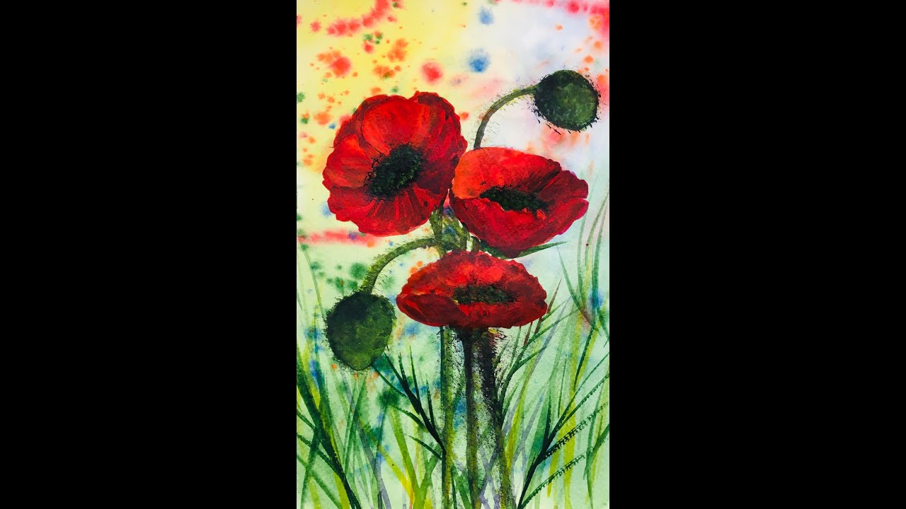Рисуем маки акварелью по мокрому
