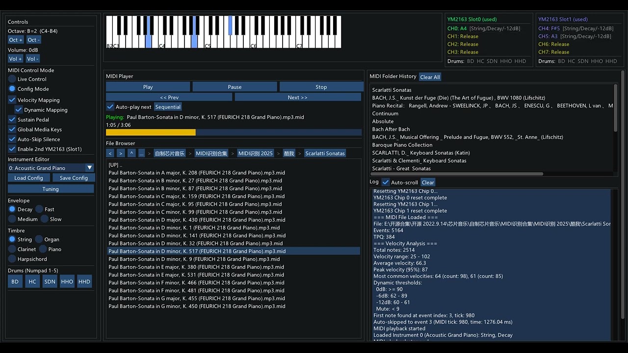 Scarlatti - Sonata in D minor K.517 - Quad YM2163 MIDI Player