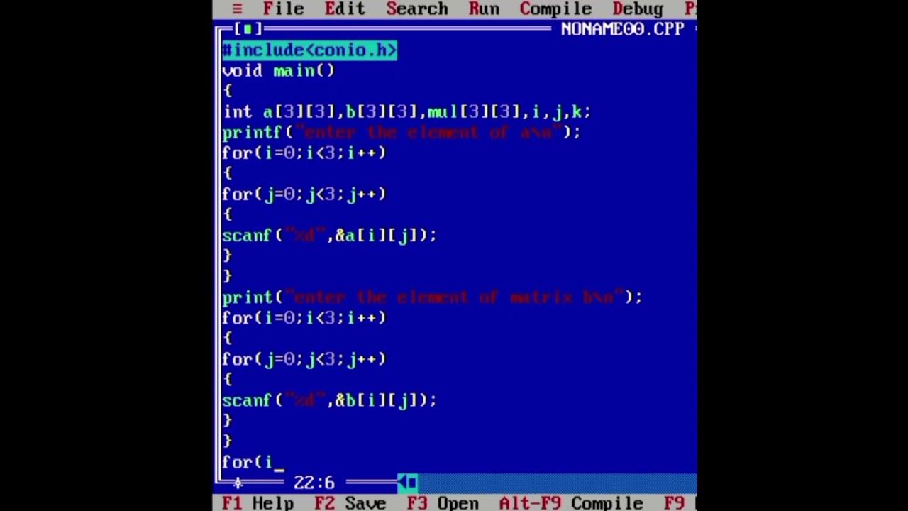 Multiplication of two matrix in c programming using array short video 