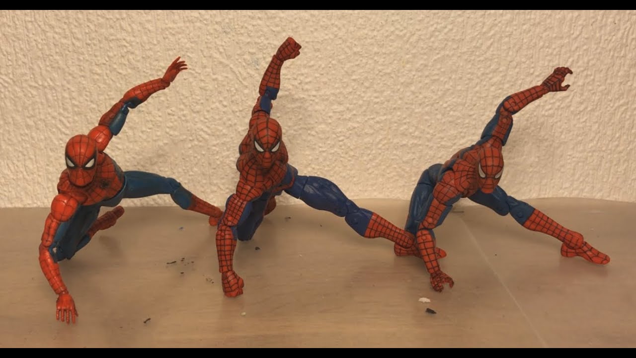 Spider-Man Figure Comparison - Mafex VS Retro Legends VS Custom Pizza Spidey