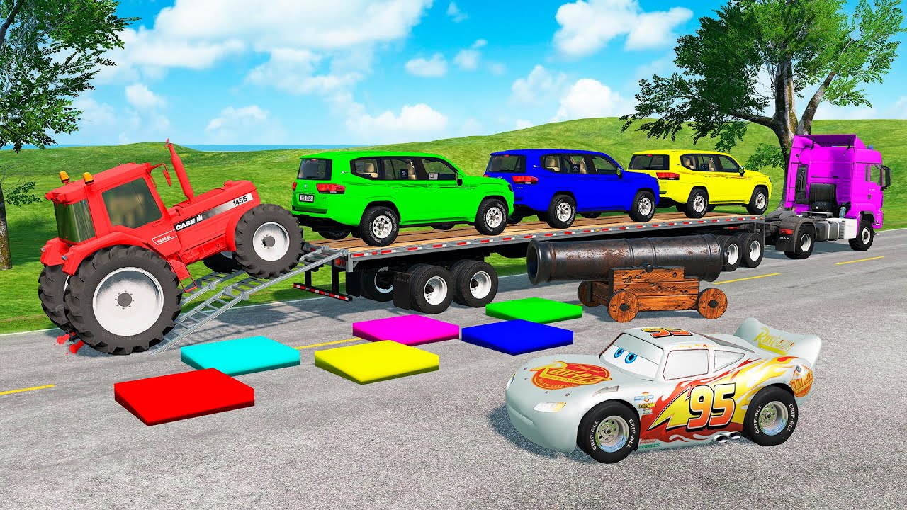 Flatbed Truck Mcqueen | Transportation with Truck - Pothole vs Car #13 - BeamNG.Drive