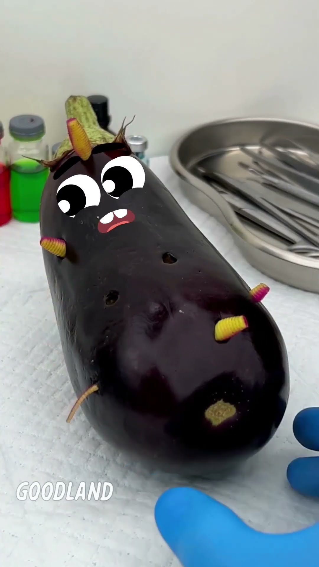 Eggplant surgery with gummy worms ? #doodles #animation #cartoon #GOODLAND