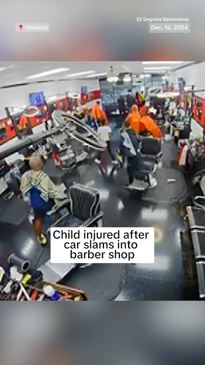 Child injured after car slams into barber shop