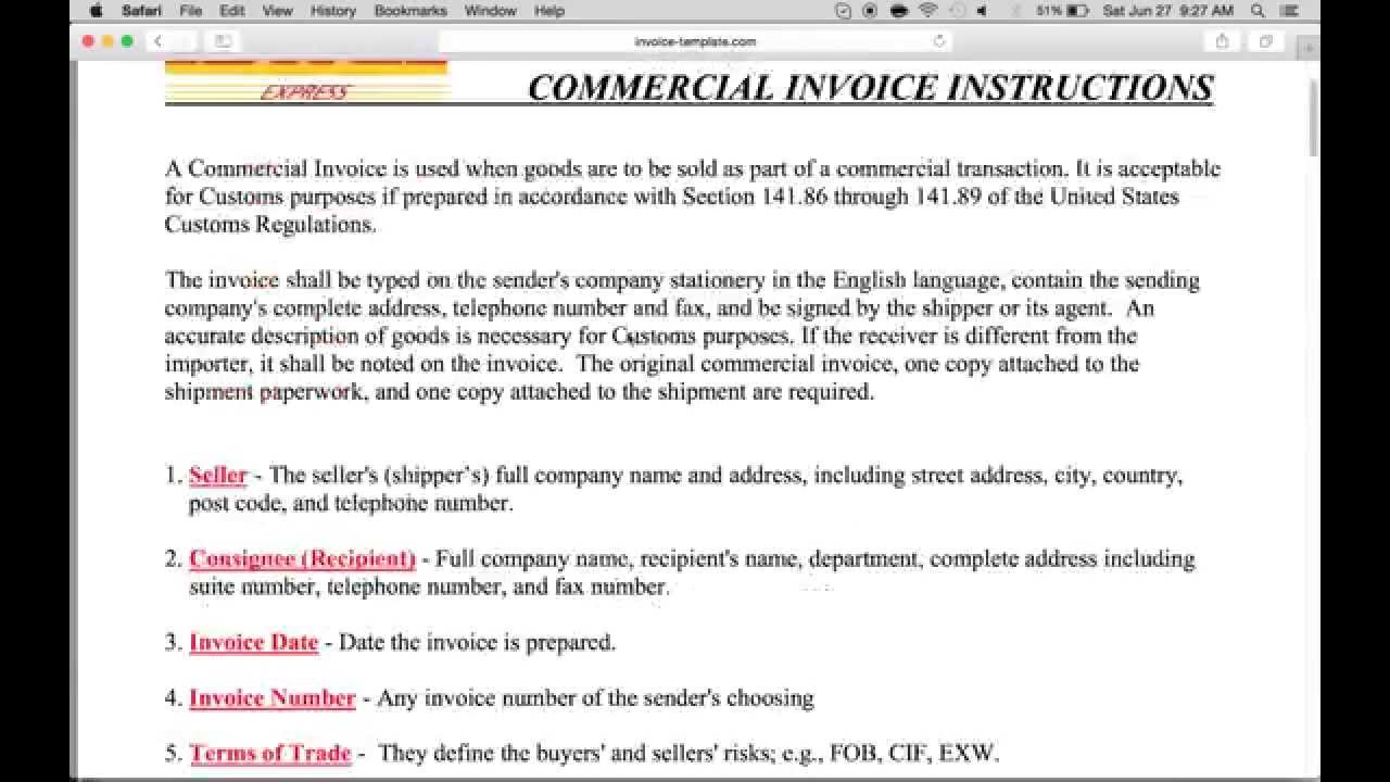 commercial invoice example