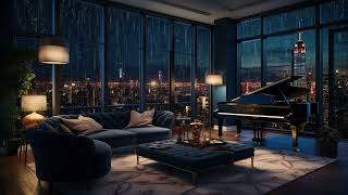 Cityscape Symphony | Relaxing Night Rain and Piano Melodies for Sleep | Relaxing City Rain at Night