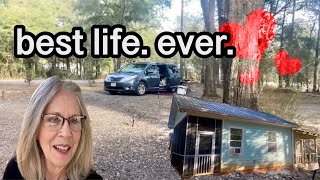 Living a simple life. RV site guest at tiny home. Making priceless memories