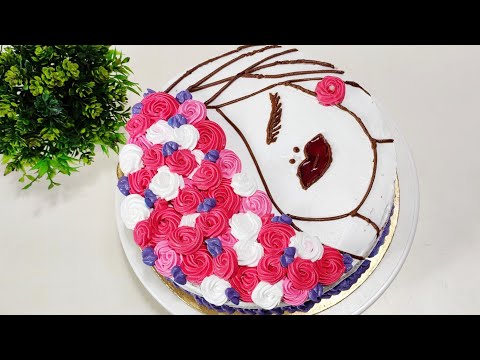 floral-face-cake-|-half-vanilla-half-chocolate-cake-decoration-|-cake-decoration-tutorial