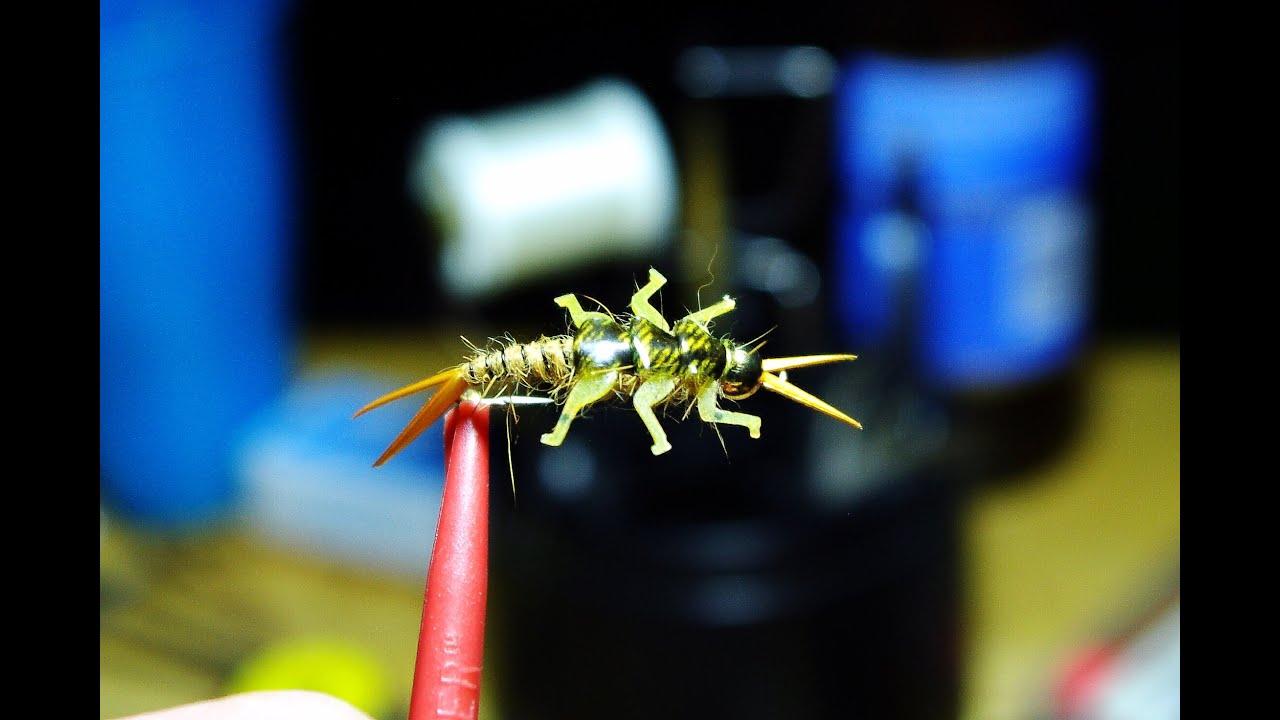 Tying a Golden Stonefly Nymph (triple wing case) with Lively Legz YouTube