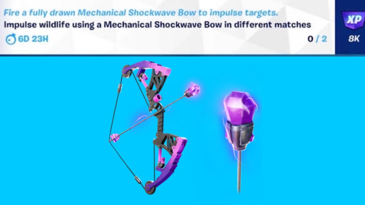 Impulse wildlife using a Mechanical Shockwave Bow in different matches Fortnite Chapter 3
