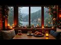 Soft Jazz on a Rainy Morning ☕ Cozy Cabin Window and Lakeside Calm