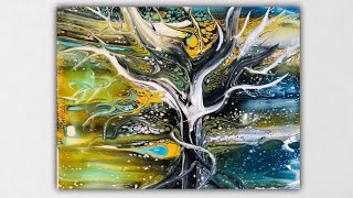 AWESOME TREE OF LIFE SWIPED~EMOTIONAL ACRYLIC POUR ~EASY ABSTRACT ART YOU CAN DO