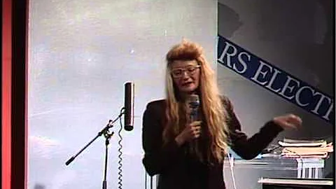 Maryanne Amacher speaking at Ars Electronica. Linz, Austria 1989