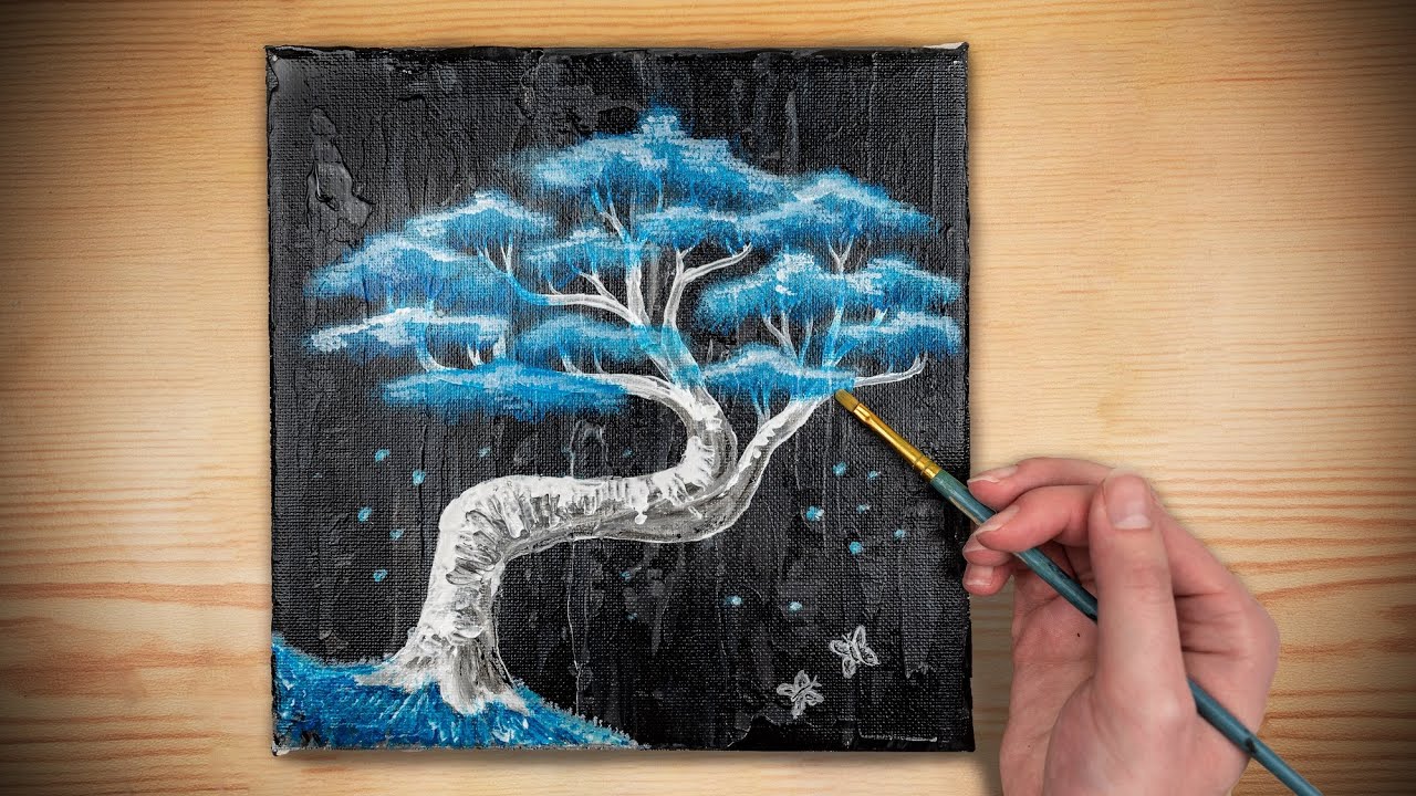 Tree With Blue Leaves | Easy & Simple Acrylic Painting Step by Step For ...