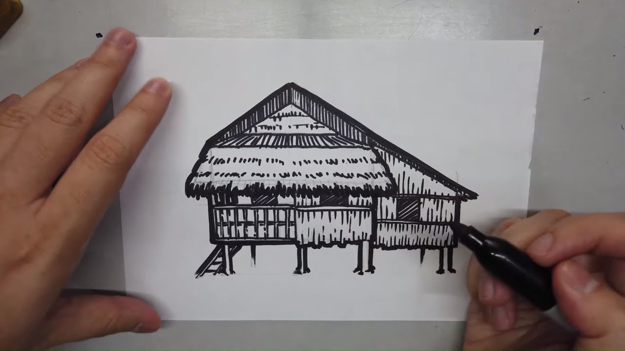 How to draw a nipa hut (bahay kubo in Filipino) [ 4K ] - YouTube