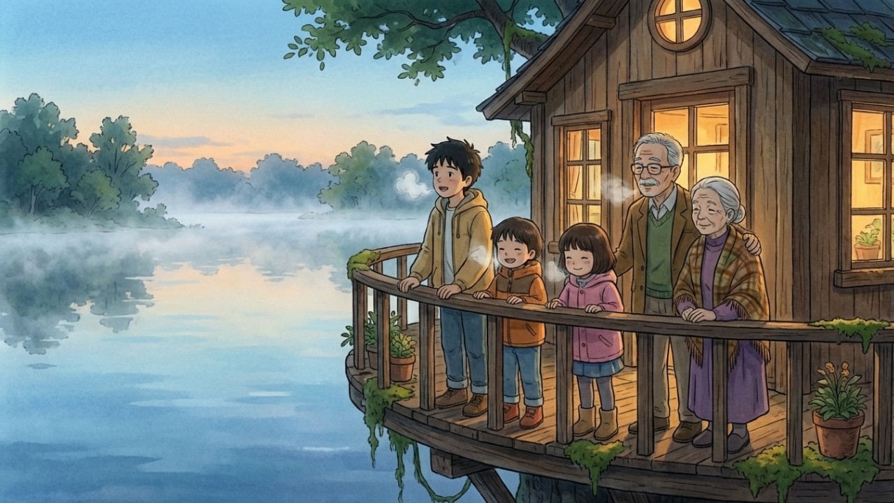 A Family’s Day in a Secret Treehouse Library in the Rain 🌧️ | Ghibli-Style Animation