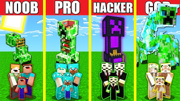 Minecraft Battle: INSIDE CREEPER HOUSE BUILD CHALLENGE - NOOB vs PRO vs HACKER vs GOD / Animation