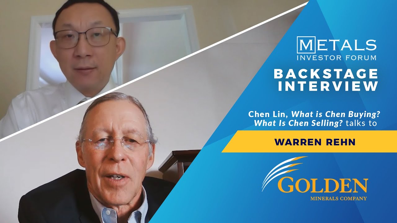 Chen Lin talks to Warren Rehn, President and CEO of Golden Minerals Company at the August MIF
