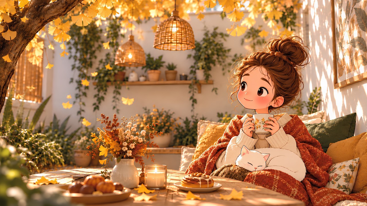 Soft Jazz ☕ Cozy Autumn Morning Coffee Playlist 🍂 | Coffee & Cinnamon Roll | Golden Leaves, Warm Cup