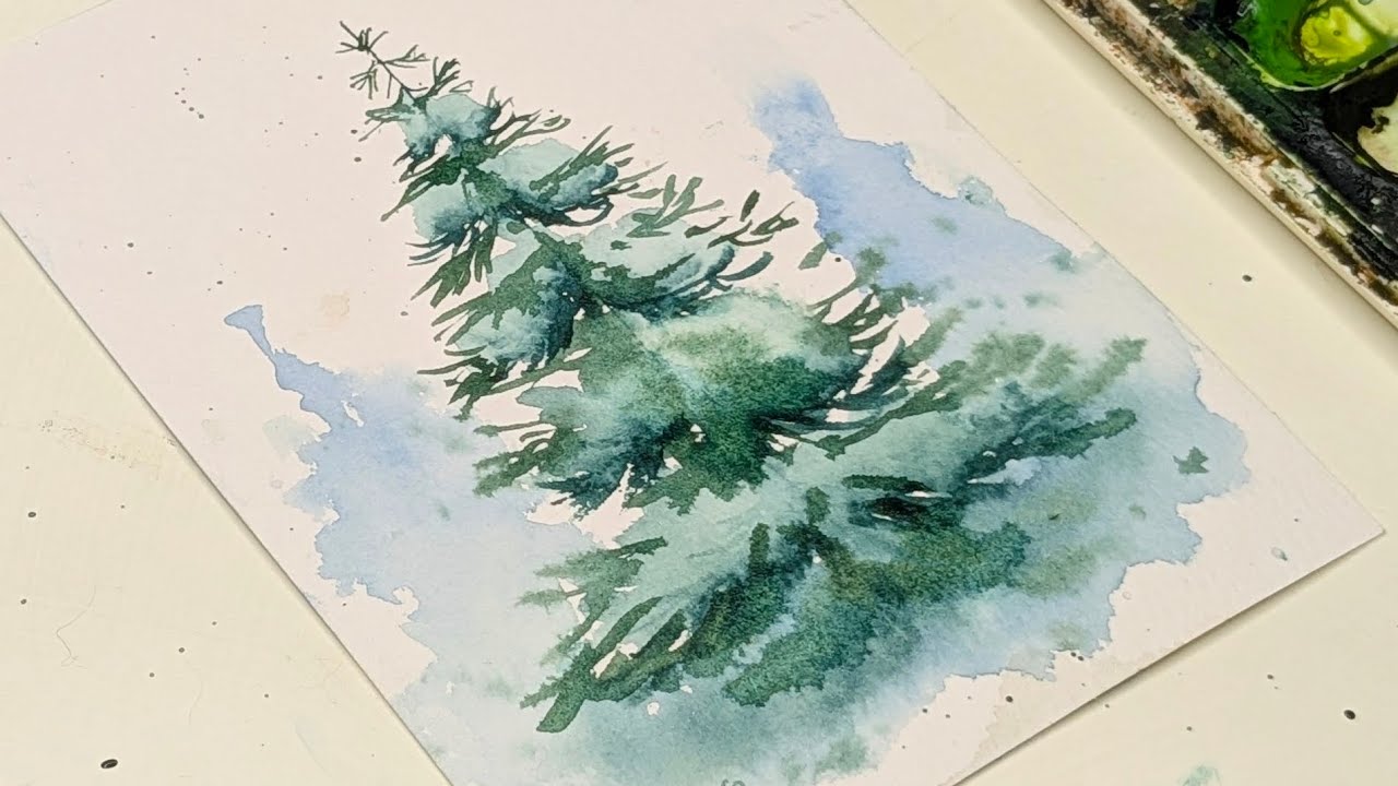 How to Paint Watercolour Snowy Pine Tree | Watercolor Tutorial ...
