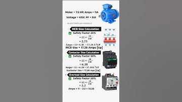 MCCB size calculation | Contactor size calculation | Overload sze calculation #electrical #shorts
