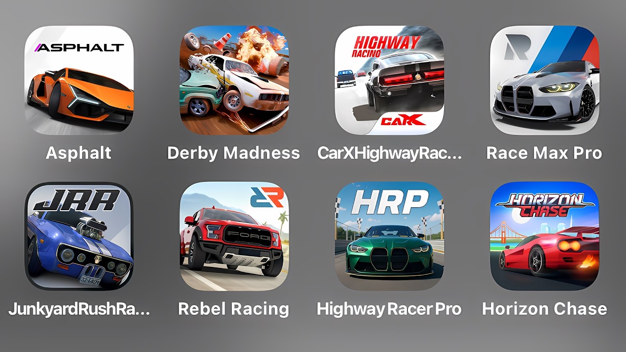 Asphalt Legends, Derby Madness, CarX Highway, Race Max Pro, Junkyard Rush Rally, Rebel Racing, Highw