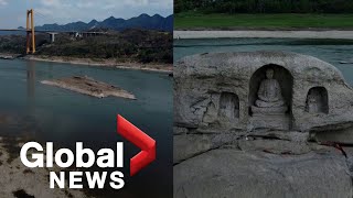 Ancient Buddhist statues revealed in Yangtze river in China