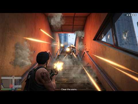 GTA 5 - Goons Shootout in Downtown Los Santos + Ten Star Escape