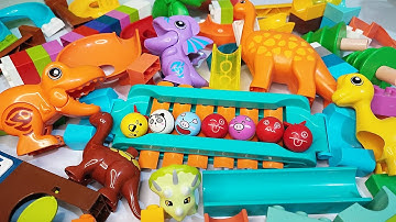 Satisfying Building Blocks ASMR Marble Run ☆ Funny Dinosaurs and Piano Bridge course