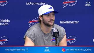 Buffalo Bills QB Josh Allen speaks to reporters after practice