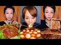 ASMR SOSLU ÇİN YEMEKLERİ SPICY CHINESE FOOD(Pork Belly, Noodles+egg, enoki Munshroom)MUKBANG 먹방