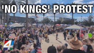 Thousands of ‘No Kings’ protestors march to Duval County Courthouse chanting, waving signs