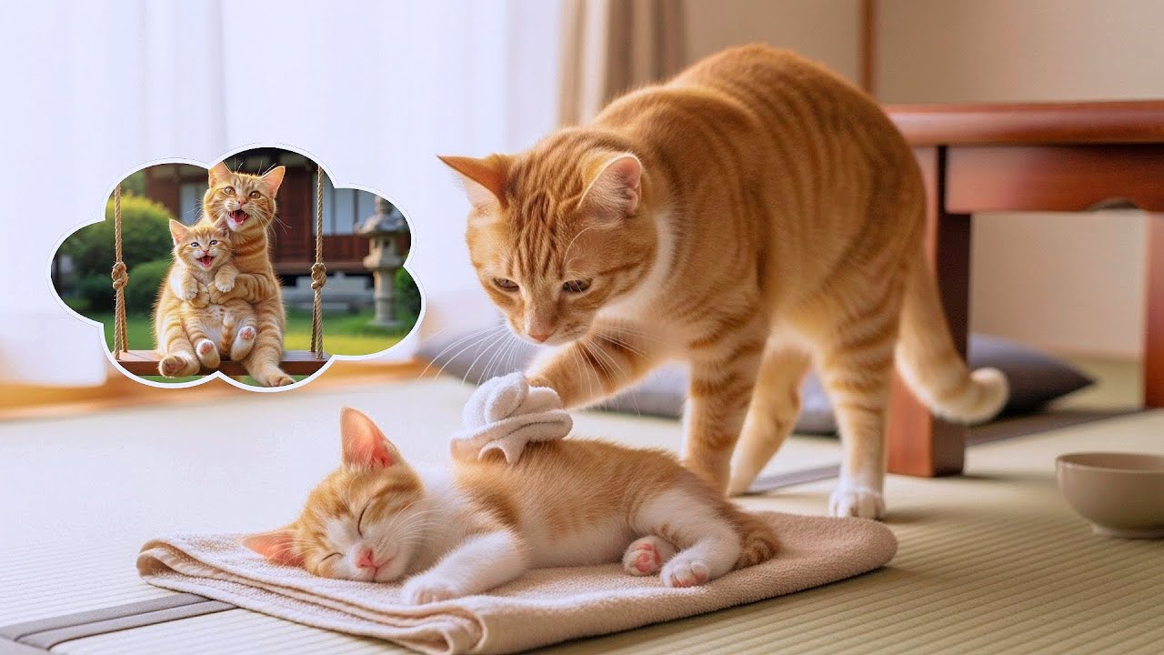 Ginger Dreams of a Swing 🎠🐾 Mama Cat Builds One After Kitten’s Fall ️ ...