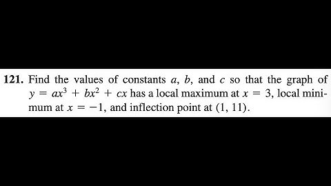 Find the values of constants a,b,and c so that the graph of y=ax^3+bx^2+cx has a local max at x=3