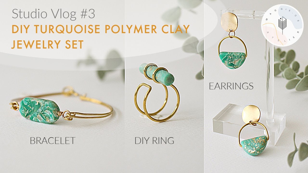 Making Polymer Clay Jelwery with Wires | DIY Turquoise Ring Bracelet & Earrings | Studio Vlog 3