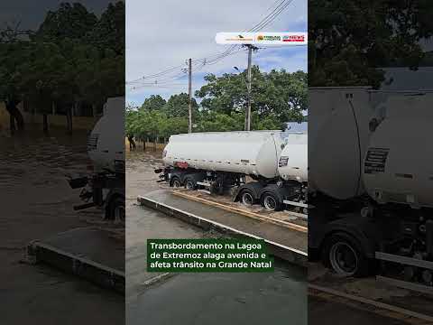 Transbordamento na Lagoa de Extremoz alaga avenida e afeta trânsito na Grande Natal