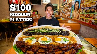 $100 (10LB) Korean Pork Belly Platter Challenge! | Ultimate Bo ssam 보쌈 Platter Mukbang!