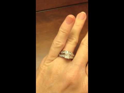 jared-certified-1-1/2-ctw-princess-cut-&-round-diamond-engagement-ring-bridal-set-~-3/4-ct-center